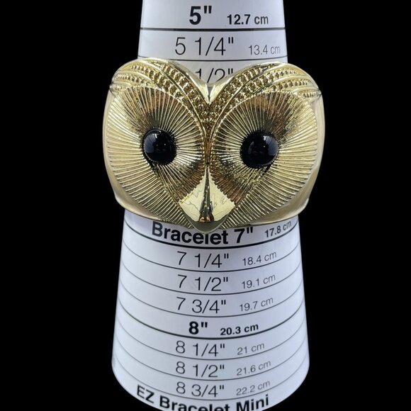Gold Tone Owl Cuff Bracelet Vintage Inspired Animal Statement Boho Glam Jewelry - Picture 6 of 6